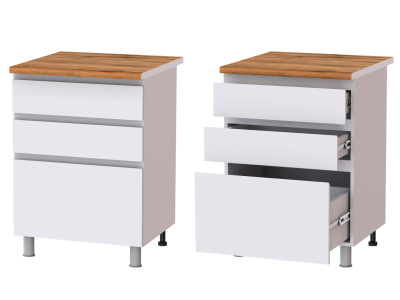 Кухонный шкаф нижний с 3 ящиками 600 Плейона (белый) Кухонный шкаф нижний с 3 ящиками 600 Плейона (белый)