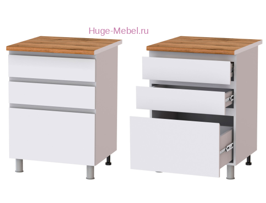 Кухонный шкаф нижний с 3 ящиками 600 Плейона (белый)