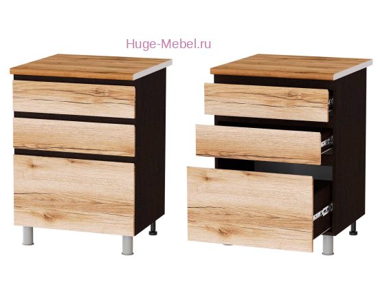 Кухонный шкаф нижний с 3 ящиками 600 Плейона (венге/дуб делано)