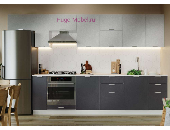 Кухня 3.4 метра "Бетон черный/белый"