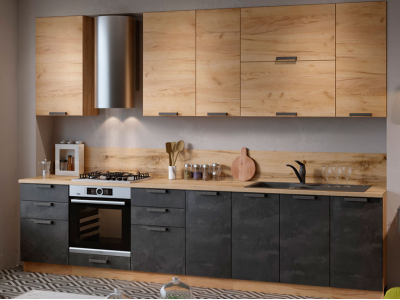 Кухня 3.2 метра "Пасаденна" угольный камень+дуб