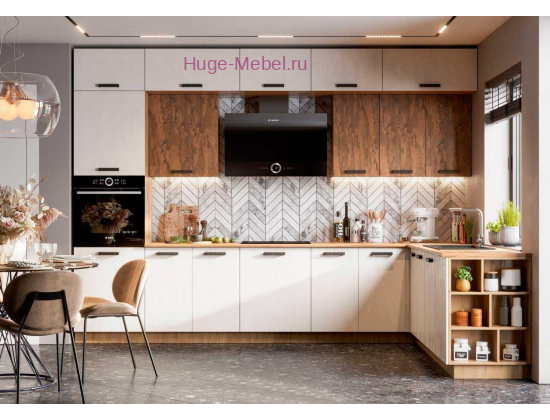 Угловая трехуровневая кухня 340х180 "Пасаденна"