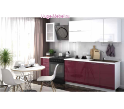 Кухня 2 метра "Ксения бордо +белый глянец"