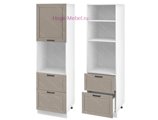 Пенал кухонный с нишей и ящиками 600 Альфа (латте)