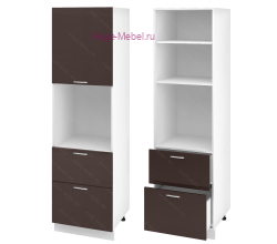 Пенал кухонный с нишей и ящиками 600 Ксения (шоколад)