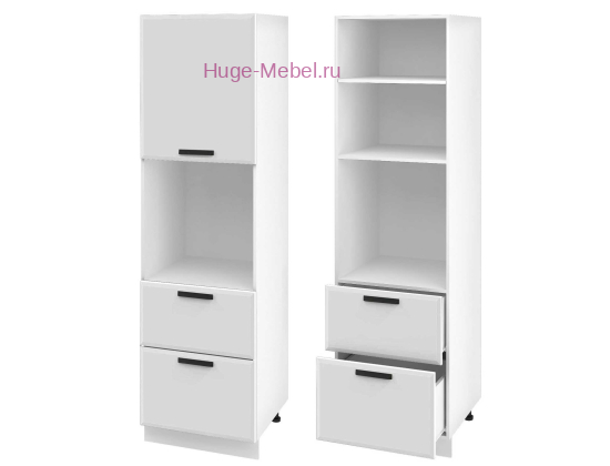 Пенал кухонный с нишей и ящиками 600 Призма (белый супермат)