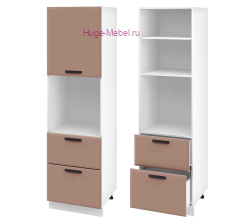 Пенал кухонный с нишей и ящиками 600 Призма (мокко супермат)