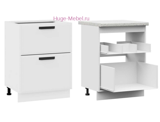 Кухонный шкаф под мойку 600 с двумя ящиками Призма (белый супермат)