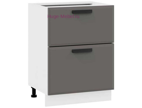Нижний шкаф кухонный с двумя ящиками 600 Призма (асфальт супермат)