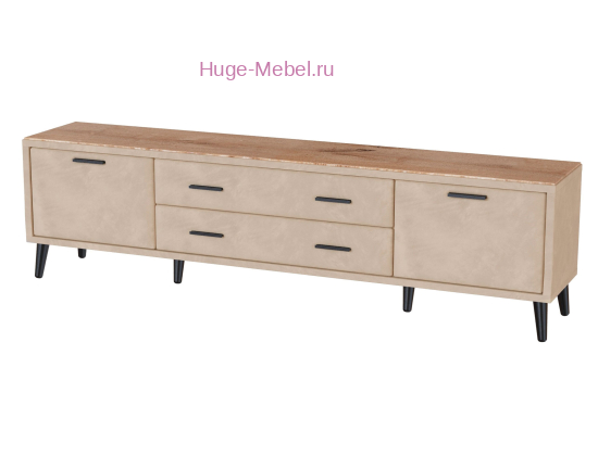 ТВ тумба 2 метра "Пай" велюр бежевый +дуб канадский