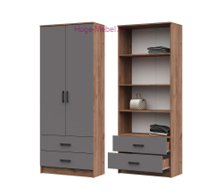 Шкаф с полками и ящиками 80 см "Машенька ШК-202" серый/крафт табачный